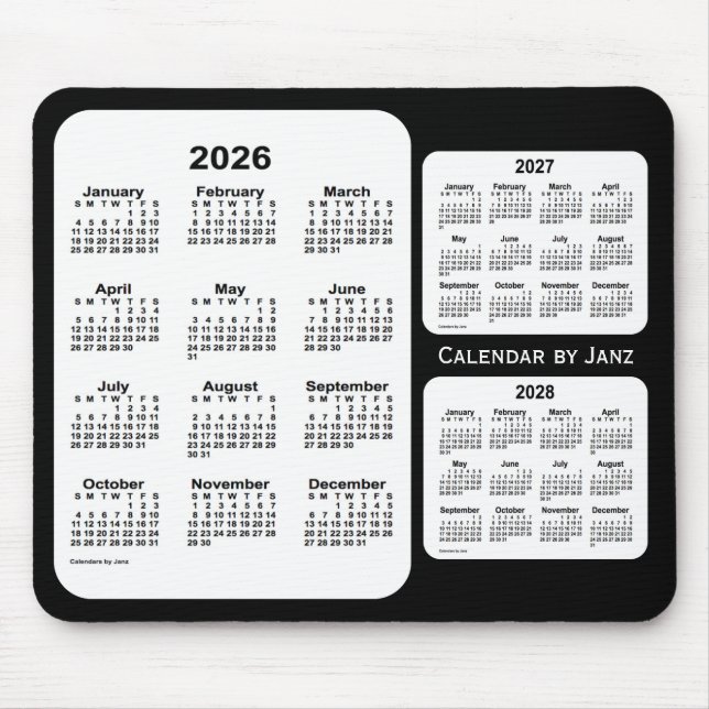 2026-2028 Black and White 3 Year Calendar by Janz Mouse Pad (Front)