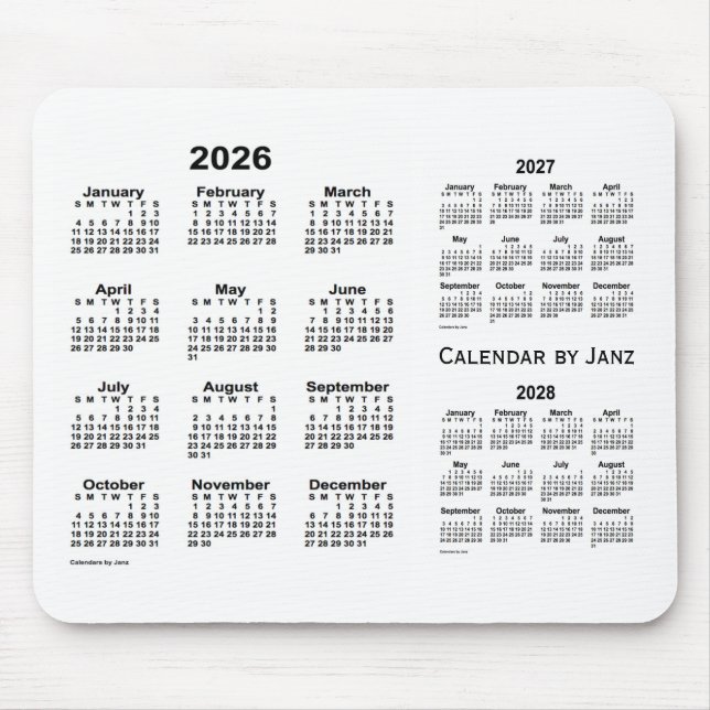 2026-2028 White 3 Year Calendar by Janz Mouse Pad (Front)