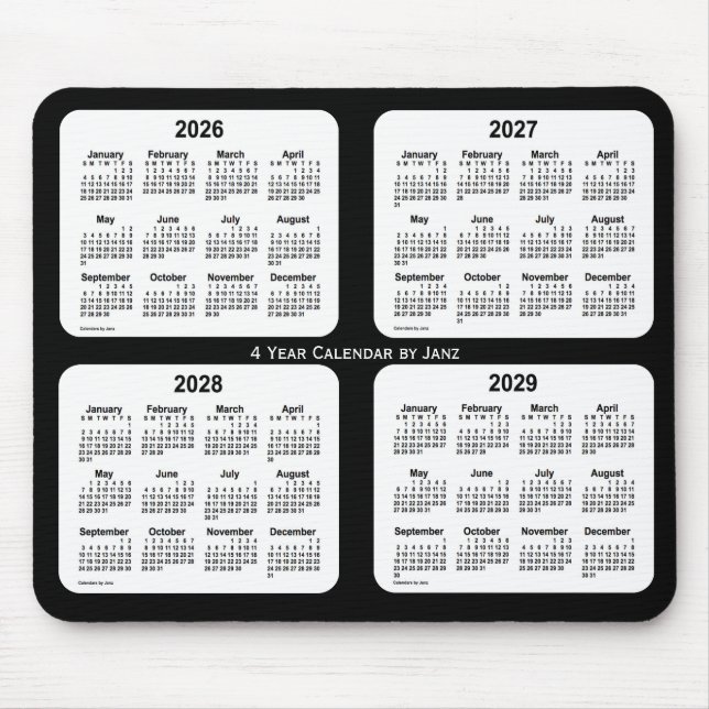 2026-2029 Black and White 4 Year Calendar by Janz Mouse Pad (Front)