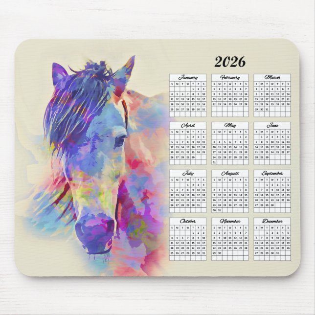 2026 Abstract Horse Calendar Mouse Pad (Front)