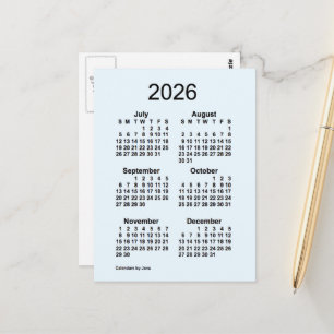 2026 Alice Blue 6 Month Mini Calendar by Janz Postcard