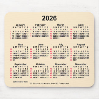 2026 Antique White 52 Weeks ISO Calendar by Janz Mouse Pad