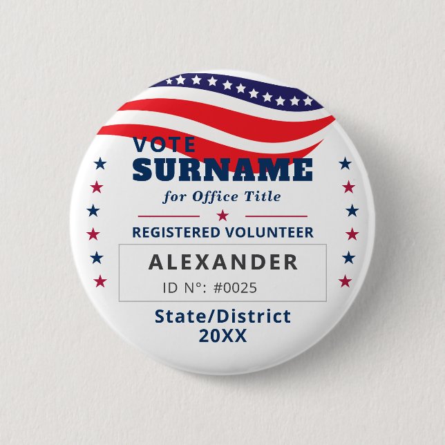 2026 Authorized Volunteer Election Campaign ID  2 Inch Round Button (Front)
