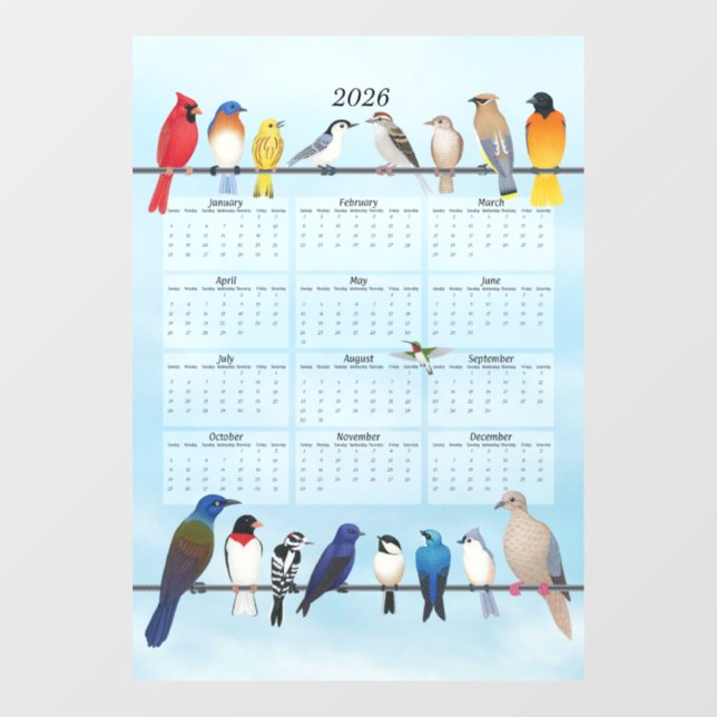 2026 backyard birds calendar window cling (Sheet)