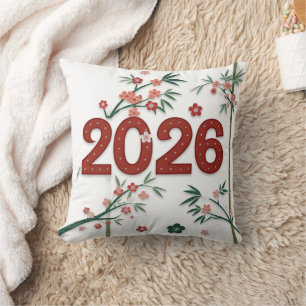 2026 Bamboo Numbers with Cherry Blossoms Throw Pillow
