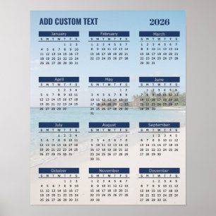 2026 Beach Calendar Poster with Custom Text