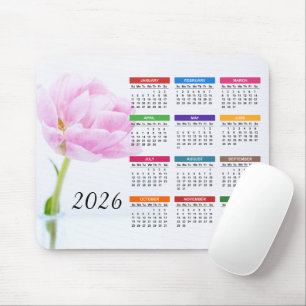 2026 Beautiful Pink Peony   Floral Calendar Mouse Pad