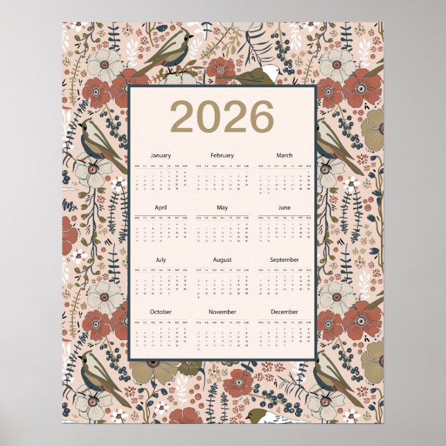 2026 Birds Flowers Calendar Poster (Front)