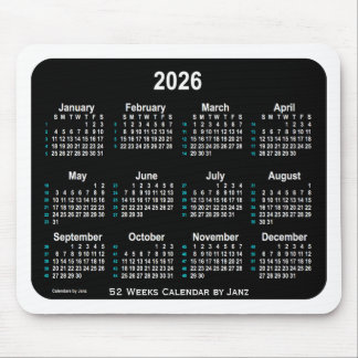 2026 Black Neon 52 Weeks Calendar by Janz Mouse Pad