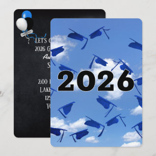 2026 Blue Graduation Hats in Sky Invitation