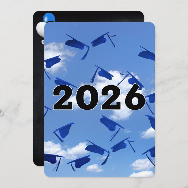 2026 Blue Graduation Hats in Sky  Invitation (Front/Back)
