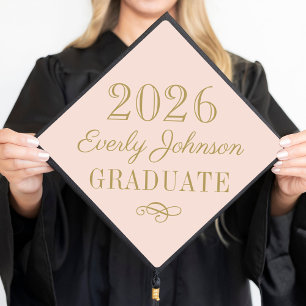 2026 Blush Pink and Gold Custom Graduation Cap Topper