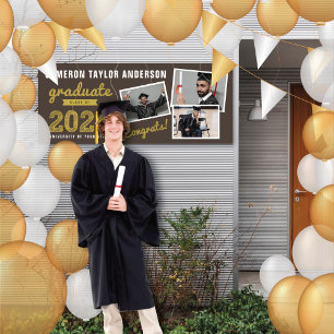 2026 Bold Sketch Modern 3 Photo Senior Grad Party Banner