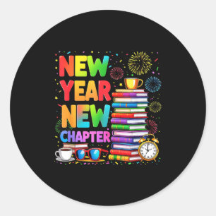 2026 Bookworm Funny Happy New Year Chapter Book Lo Classic Round Sticker