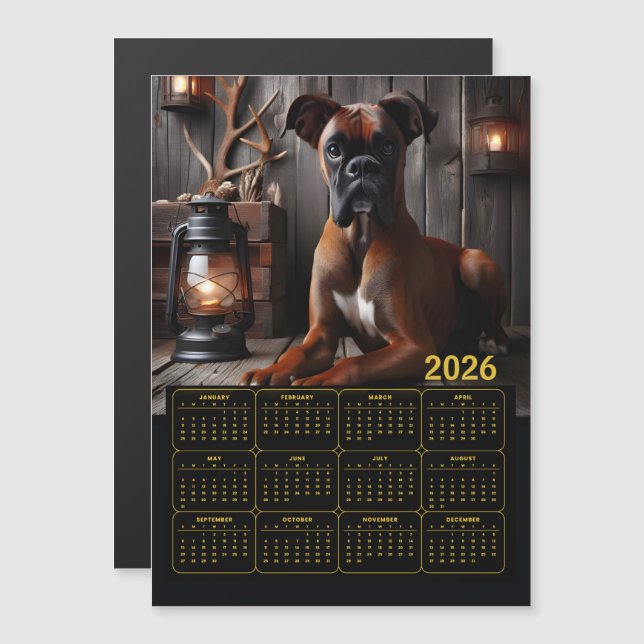 2026 Boxer Dog Calendar – Rustic Cabin Portrait (Front/Back)