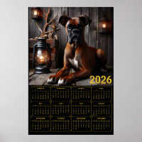 2026 Boxer Dog Calendar – Rustic Cabin Portrait