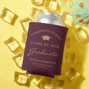 2026 Burgundy Gold Graduation Can Cooler