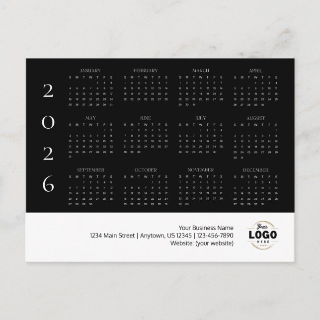 2026 Business Logo Calendar Postcard (Front)