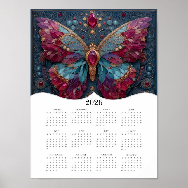 2026 Butterfly Fantasy Art Full Year Calendar Poster (Front)