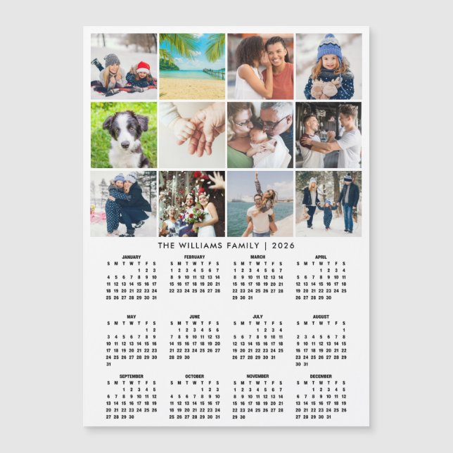 2026 Calendar 12 Photo Collage Magnet (Devant)