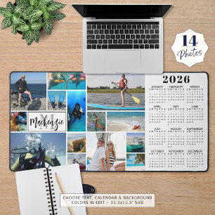 2026 Calendar 14 Photos Monogram Name Custom Colou Desk Mat