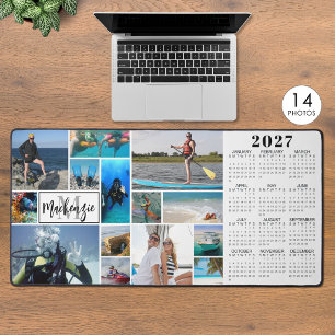 2026 Calendar 14 Photos Monogram Name Custom Colou Desk Mat