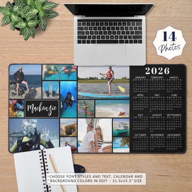 2026 Calendar 14 Photos Name Custom Colour Desk Mat (Creator Uploaded)