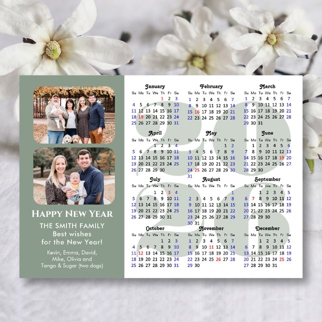 2026 Calendar 2 Photo Modern Sage Green Magnetic (Creator Uploaded)