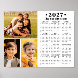 2026 Calendar 3 Photo Collage Personalized Poster