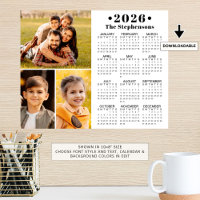 2026 Calendar 3 Photo Collage Personalized Poster