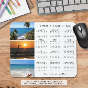 2026 Calendar 3 Photo Personalized Custom Colour Mouse Pad