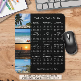 2026 Calendar 4 Photo Collage Personalized Colour Mouse Pad