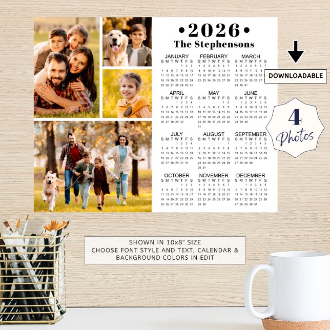 2026 Calendar 4 Photo Collage Personalized Poster (Creator Uploaded)
