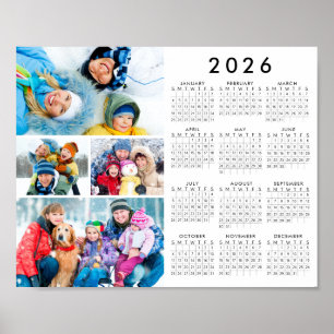 2026 Calendar 4 Photo Simple Poster