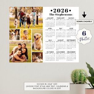 2026 Calendar 6 Photo Collage Personalized Poster