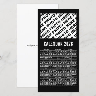 2026 Calendar Add 1 Horizontal Photo Card black