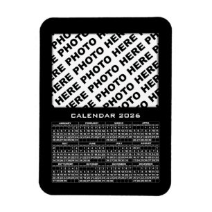 2026 Calendar Add 1 Photos Magnet Black