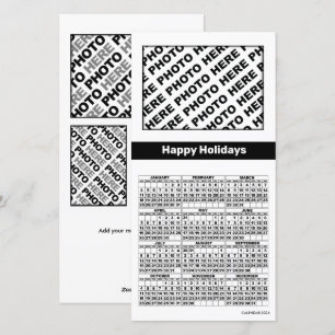 2026 Calendar Add 4 Photos Card Simple Black White