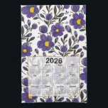 2026 Calendar Blue Violet Flowers with Leaves Kitchen Towel<br><div class="desc">This design features hand-painted blue violet flowers pattern that gives an elegant and modern look.</div>