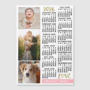 2026 Calendar Blush Pink Gold Custom Photos Magnet