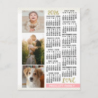 2026 Calendar Blush Pink Gold Family Photo Collage