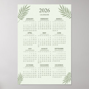 2026 Calendar Boho Floral Aesthetic Sage Green Poster