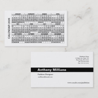 2026 Calendar Business Card horizontal White