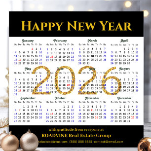 2026 Calendar Business Gold Glitter Modern Black Holiday Card