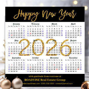 2026 Calendar Business Gold Glitter Modern Black Holiday Card