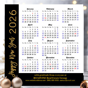 2026 Calendar Business Gold Glitter Modern Black Holiday Card