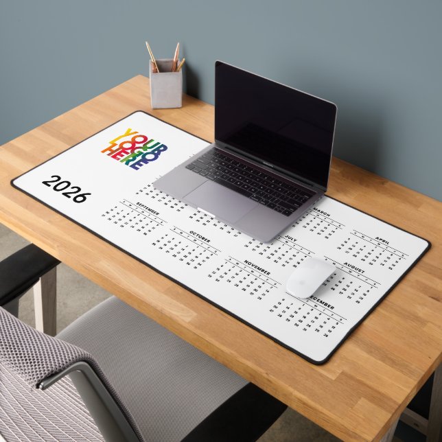 2026 Calendar Business Logo Corporate Office White Desk Mat (Office 2)