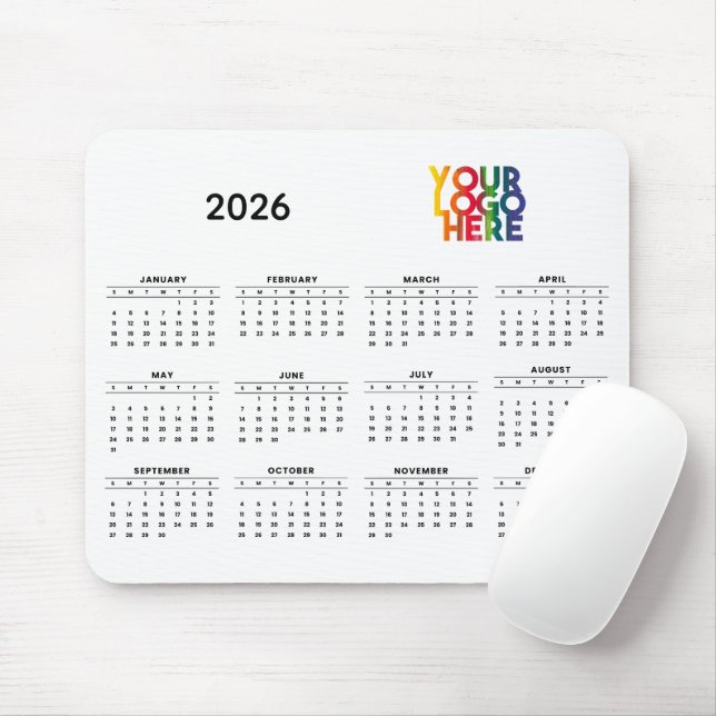 2026 Calendar Business Logo Corporate Office White Mouse Pad (With Mouse)