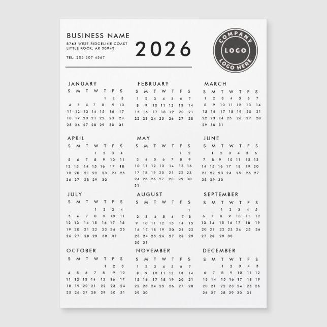 2026 Calendar Business Logo Custom Magnet (Front)