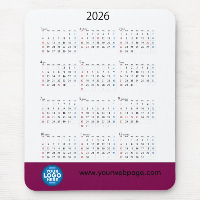 2026 Calendar Business Logo Mouse Pad (Front)